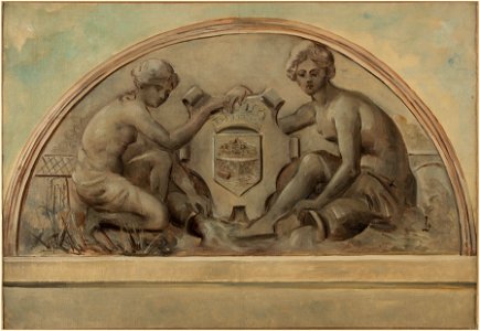 Emile Delbos - Esquisse pour le fronton du groupe scolaire d'Alfortville , La Seine et la Marne encadrant le blason d'Alfortville - PPP3961 - Musée des Beaux-Arts de la ville de Paris