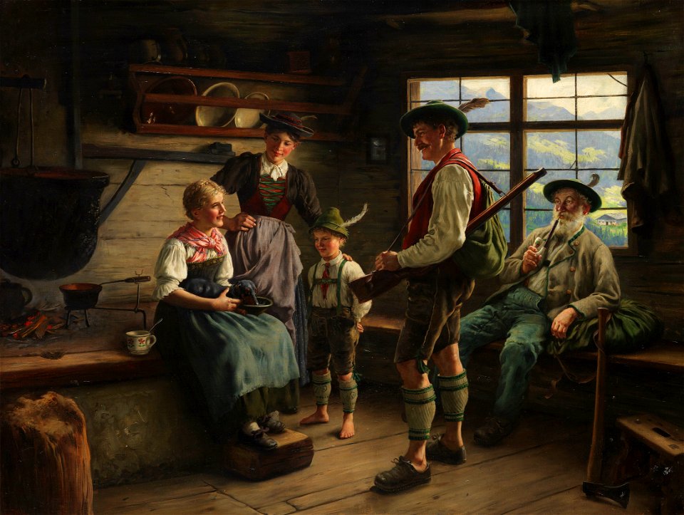 Emil Rau Rast des Jägers auf der Alm 1919