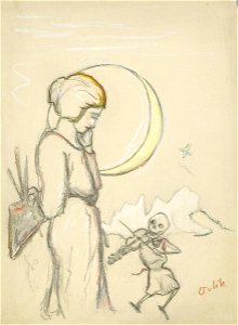 Emil Orlik Fiedelnder Tod und Malerin