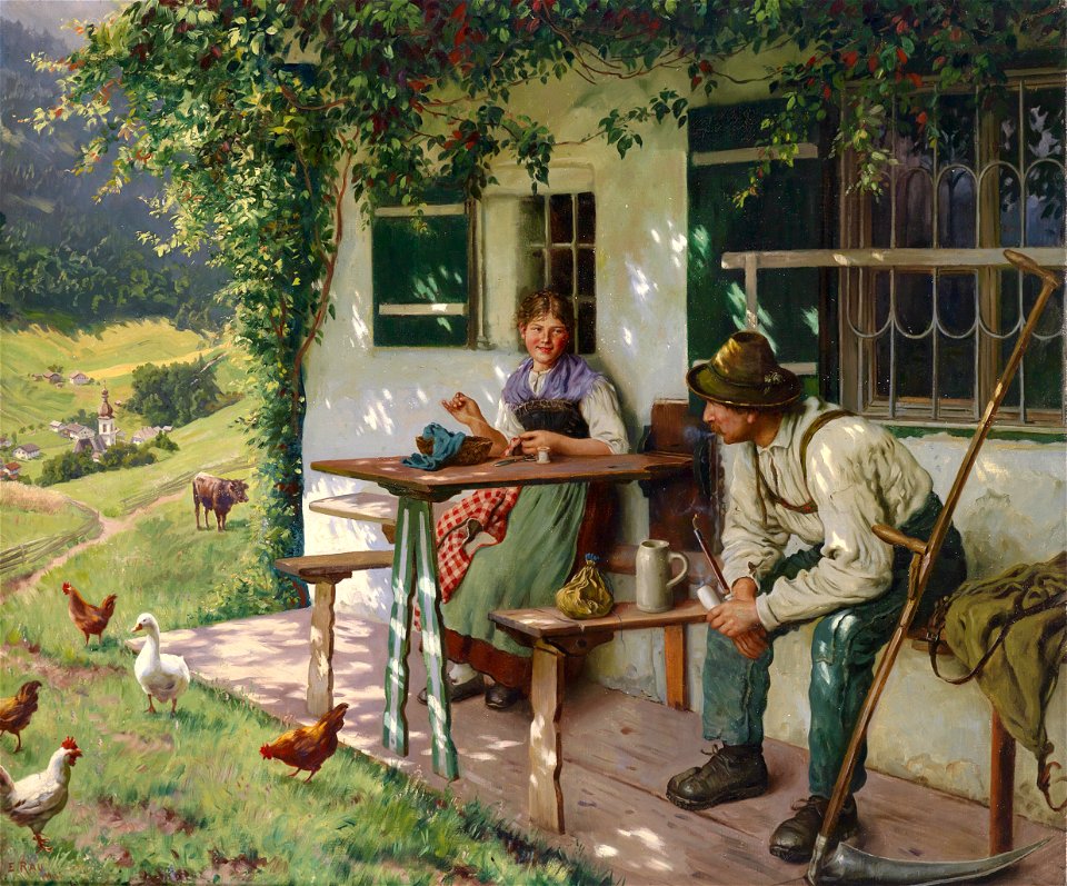 Emil Rau Junges Paar vor einem Bauernhaus