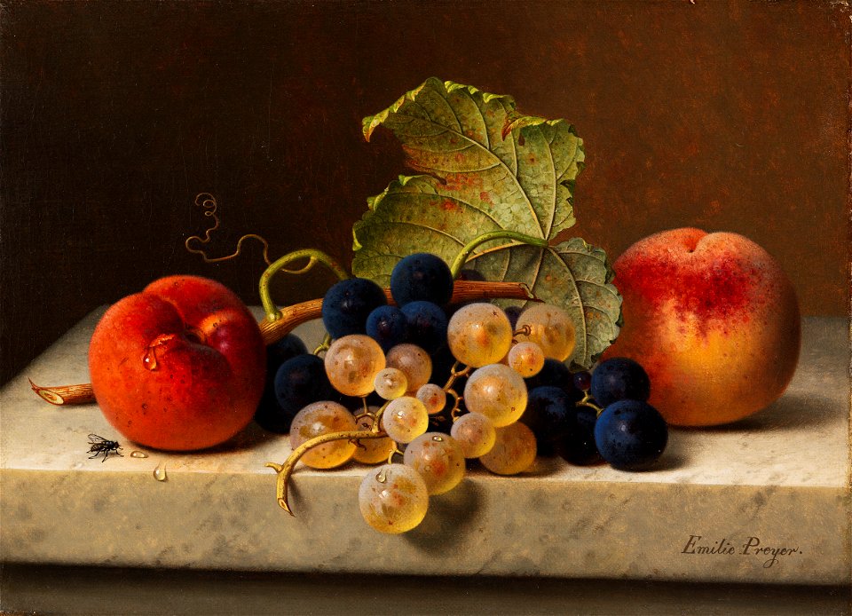 Emilie Preyer - Früchtestillleben mit Pfirsichen und Trauben etc