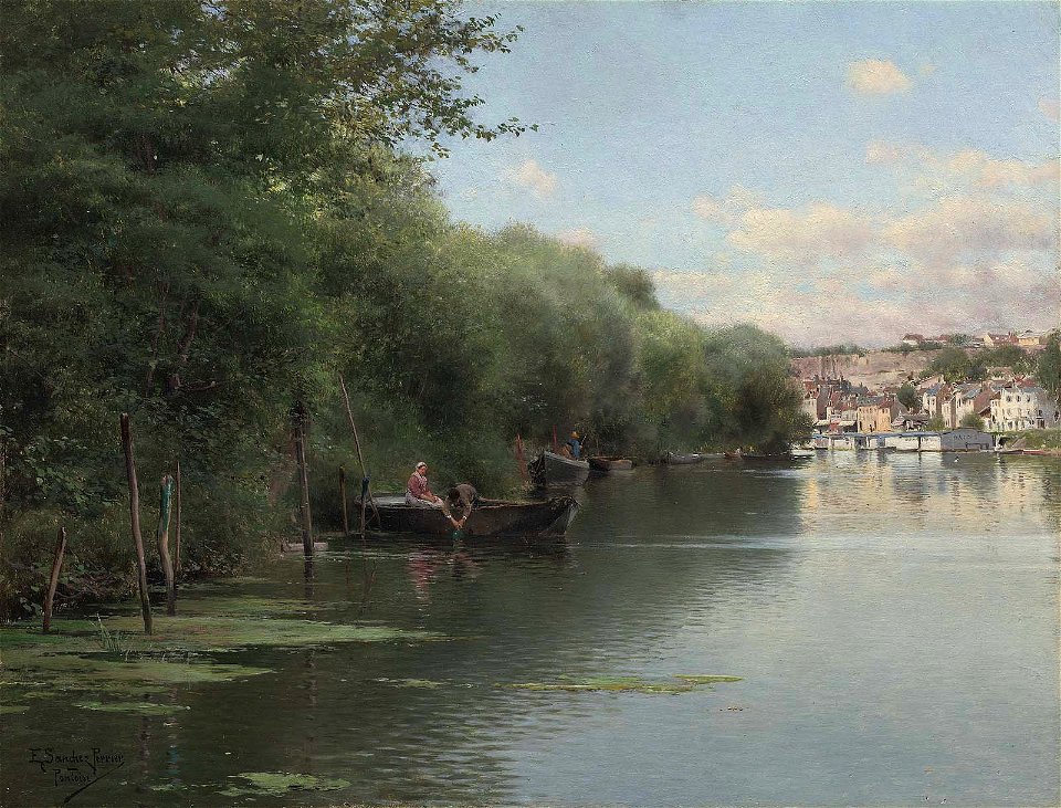 Emilio Sánchez Perrier - Fishing on the Bank of the Oise, Pontoise - 1979.4 - Museum of Fine Arts