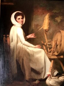 Emma Hart, aka Lady Hamilton, posing for The Spinstress, by George Romney. Free illustration for personal and commercial use.
