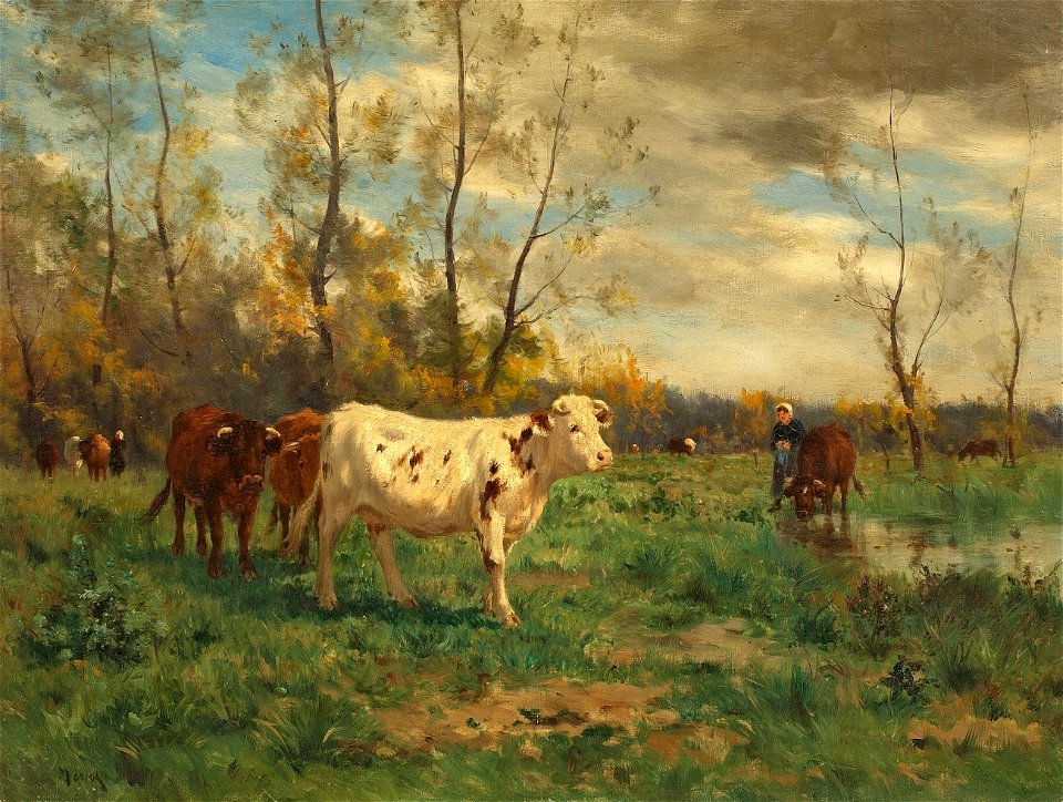Emile Justin Merlot Teichlandschaft mit Kuhherde