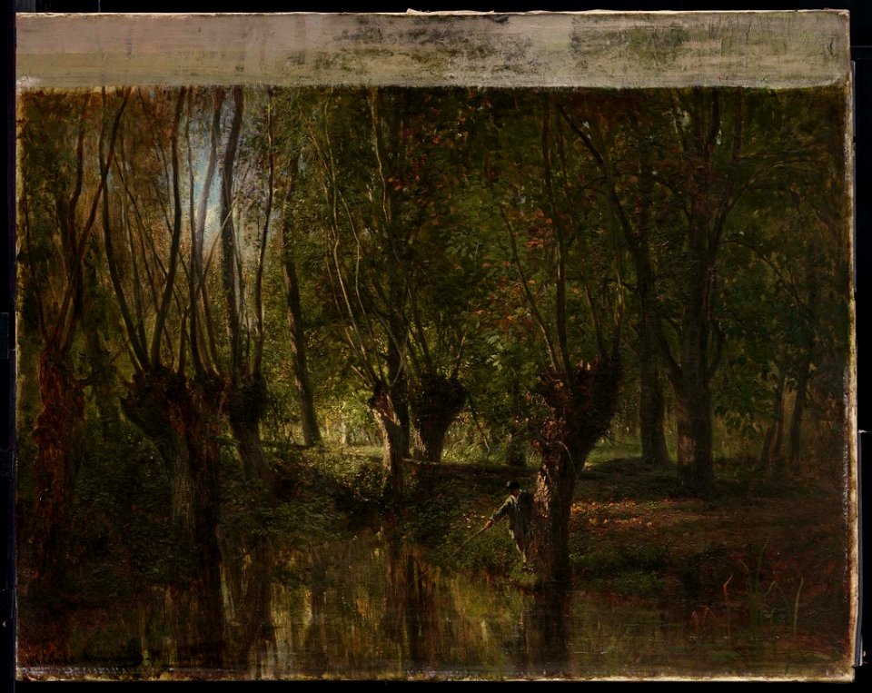 Emile Charles Lambinet - Young Man Fishing beneath Willow Trees - 94.311 - Museum of Fine Arts