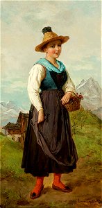 Emma Müller von Seehof (attr) Tirolerin mit Blumenkörbchen