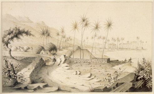 Kahokukano, Kona, c. 1853-59, ink wash over graphite by Paul Emmert, Honolulu Academy of Arts