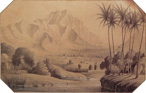 Paul Emmert - 'View Mauka along Nuuanu Stream', graphite heightened with white on paper, c. 1855