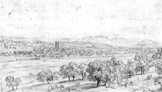 Emminger Weißenau von Nordwesten Vorzeichnung um 1860