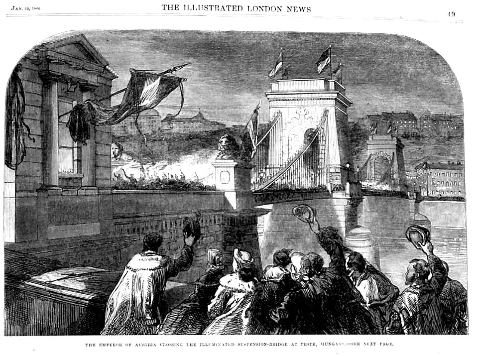 Emperor Crossing the Bridge at Pesth 1866. Illustrated London News