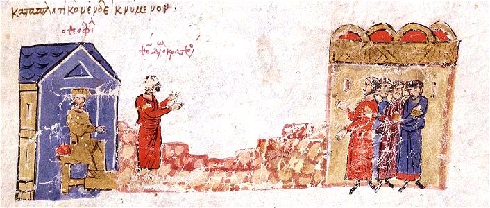 Emperor Theophilos in discussion with Theodore Krateros