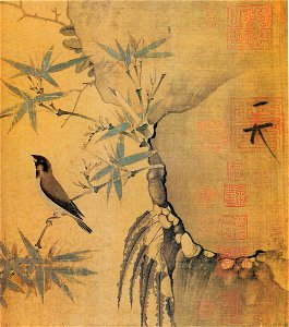 Emperor Huizong of Song - Finch on a bamboo branch - detail