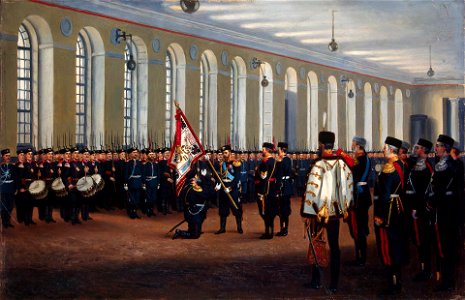 Empreror Nicholas II Presenting the Colour to the 145th Novocherkassk Infantry Regiment by Narkiz Bunin (1900)