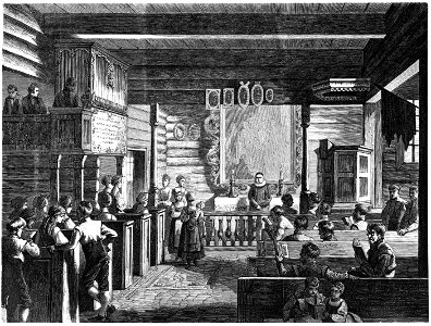 En gudstjeneste i den gamle Snarum kirke i Modum præstegjeld