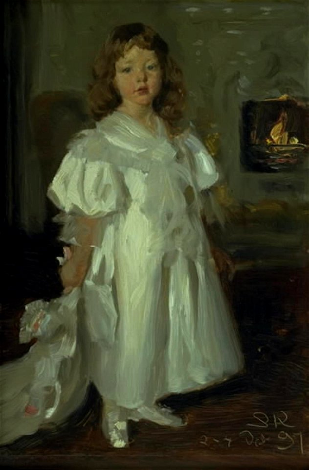 En lille pige, Helga Melchior, i lang kjole