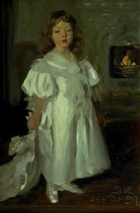 En lille pige, Helga Melchior, i lang kjole. Free illustration for personal and commercial use.