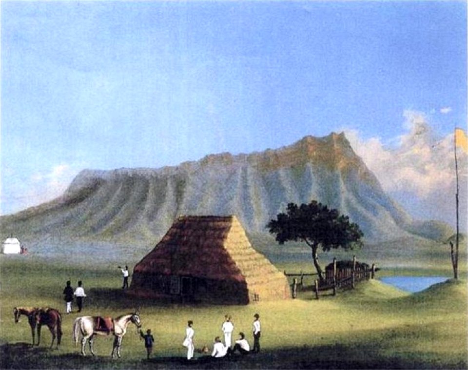 'View of Smallpox Hospital', oil on canvas painting by Paul Emmert, c. 1853-59, Hawaii Historical Society