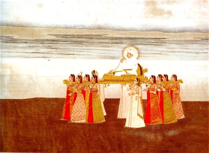 Emperor Muhammad Shah carried in a Palanquin by Ladies. ca. 1735, Collection Kasturbhai Lalbhai, Ahmedabad