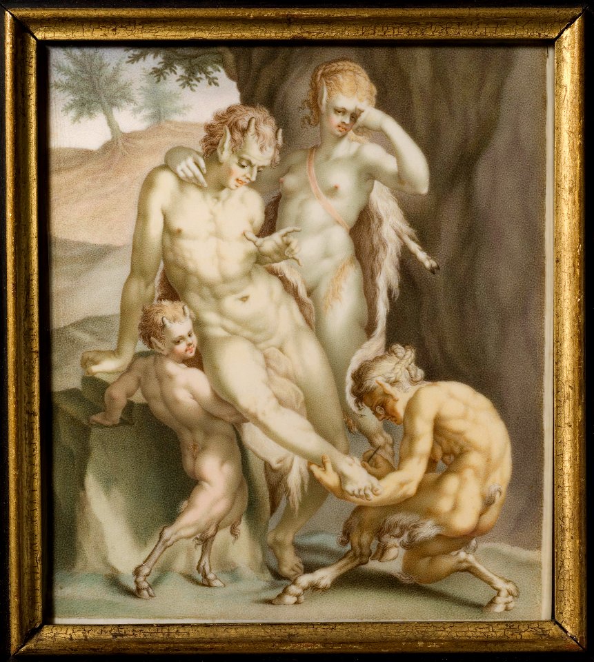 En satyr, en menad och tvenne fauner, sysselsatta med att dra ut en sticka (Carl Gustaf Klingstedt) - Nationalmuseum - 118109