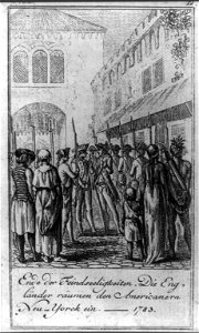 Ende der Feindseeligkeiten. Die Engländer räumen den Americanern Neu-Yorck ein 1783 LCCN2004670208