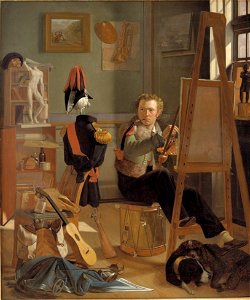 En bataillemaler, Jørgen Sonne (1801-90) i sit arbejdsværelse