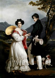 Engagement portrait of Princess Ludovika of Bavaria and Duke Maximilian Joseph in Bavaria. Free illustration for personal and commercial use.