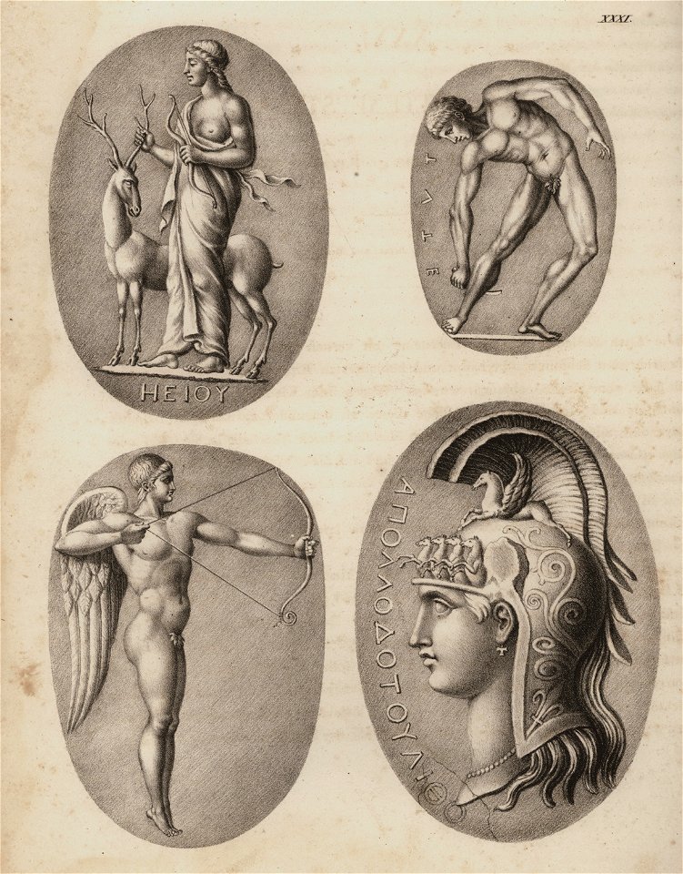Geschnittene Steine- Artemis, Tydeus, Eros, Athene - Horner Johann Jakob - 1834