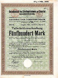 Gesellschaft für Straßenbahnen im Saartal 500 Mk 1920
