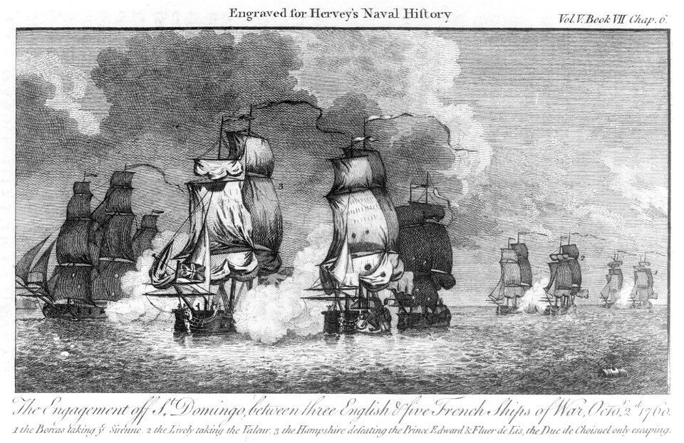 Engagement a St Domingue entre 3 navires anglais et 5 navires français oct 1760