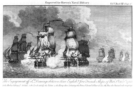 Engagement a St Domingue entre 3 navires anglais et 5 navires français oct 1760