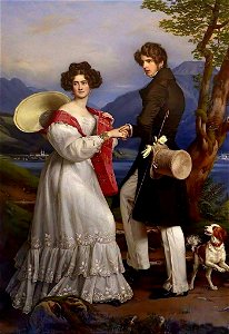 Engagement portrait of Duke Maximilian Joseph in Bavaria and Princess Ludovika of Bavaria. Free illustration for personal and commercial use.