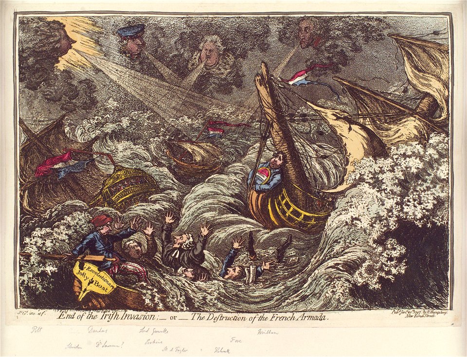 End of the Irish invasion; - or - the destruction of the French armada by James Gillray