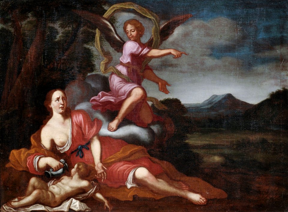 Engel zeigt Hagar und Ismael den Weg Italien 17Jh