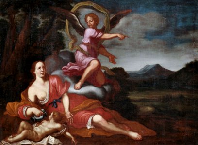 Engel zeigt Hagar und Ismael den Weg Italien 17Jh