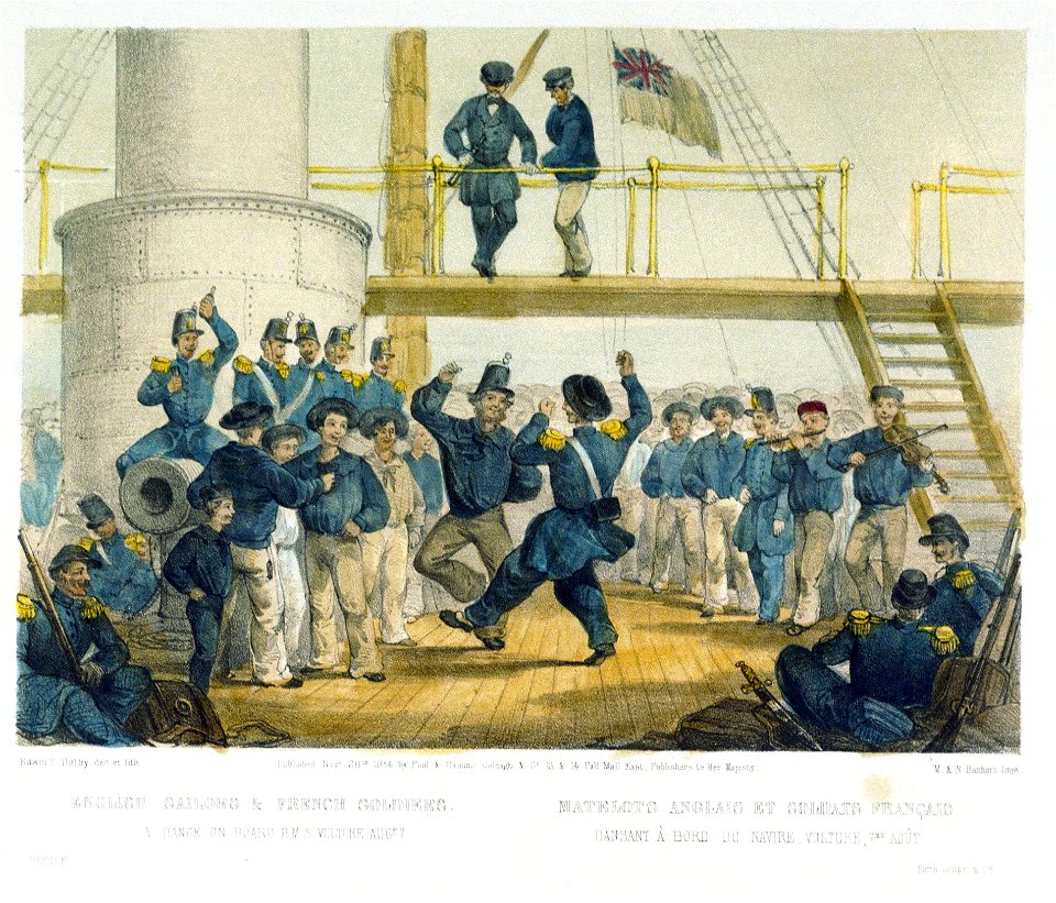 English sailors and French soldiers. A Dance on board HMS Vulture Augt 7 (caricature) RMG PU0175