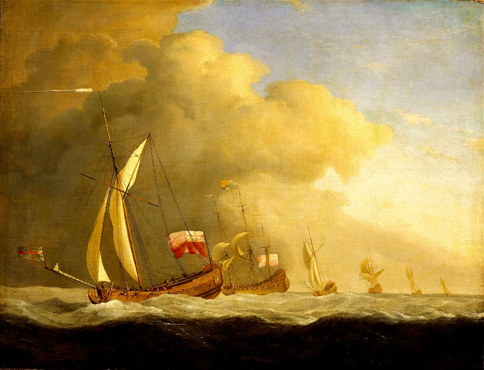 English Royal Yachts at Sea, in a Strong Wind in Company with a Ship Flying the Royal Standard RMG BHC0891