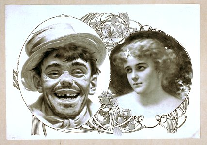 Enlarged image of tramp's head and head-and-shoulders image of woman LCCN2014636864