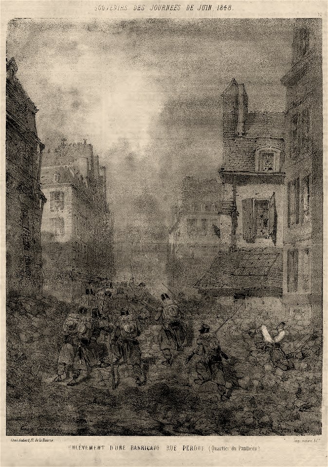 Enlèvement d'une barricade rue Perdue, Quartier du Panthéon
