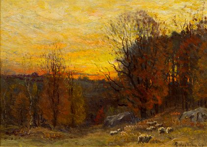Grazing at Sunset by John Joseph Enneking. Free illustration for personal and commercial use.