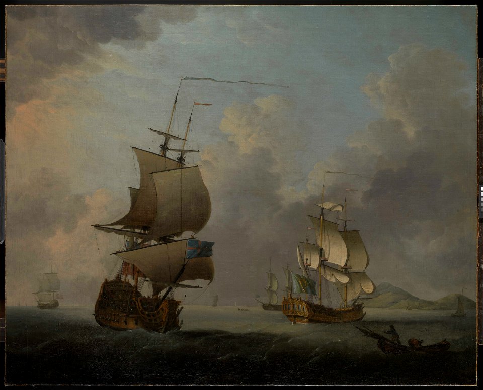 English men-of-war and a sloop wearing an Irish Ensign off the coast RMG BHC1057