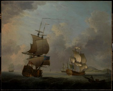 English men-of-war and a sloop wearing an Irish Ensign off the coast RMG BHC1057