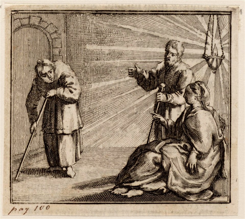 Gestadig houd sy voor ´t gesicht een lamp, objectnr A 19152