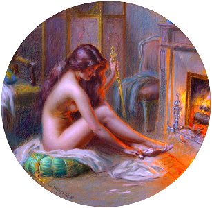 Delphin Enjolras - At the Fireplace 02. Free illustration for personal and commercial use.