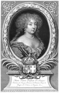 Engraved portrait of Marie Jeanne Baptiste of Savoy by Robert Nanteuil. Free illustration for personal and commercial use.