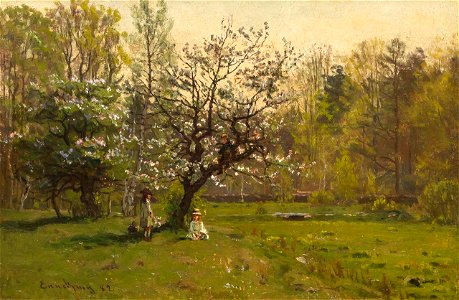 Picnic under the Apple Tree by John Joseph Enneking. Free illustration for personal and commercial use.