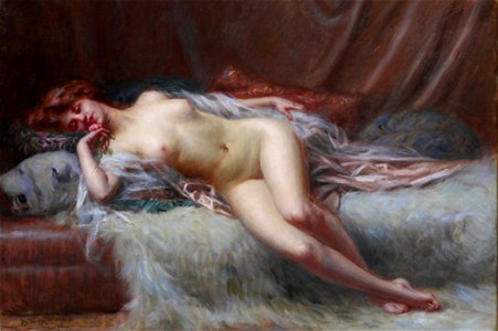 Delphin Enjolras - Nu à la peau d'ours. Free illustration for personal and commercial use.