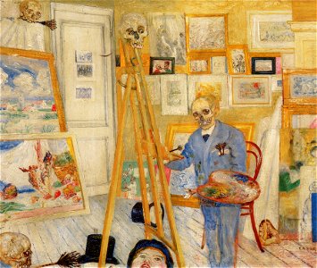 Ensor - Pintor esqueletizado en su taller