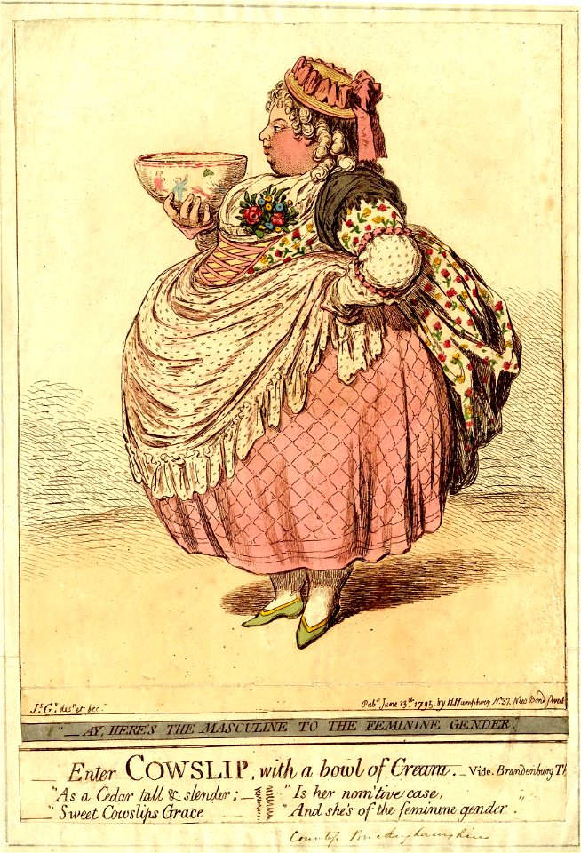 Enter cowslip with a bowl of cream.- vide Brandenburg Theatricals (BM 1868,0808.6445)