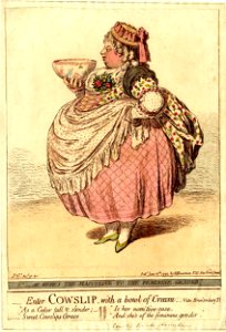 Enter cowslip with a bowl of cream.- vide Brandenburg Theatricals (BM 1868,0808.6445)