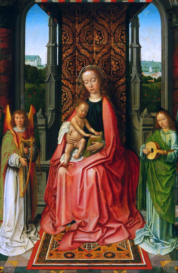 Enthroned Virgin and Child, with Angels, by Gerard David